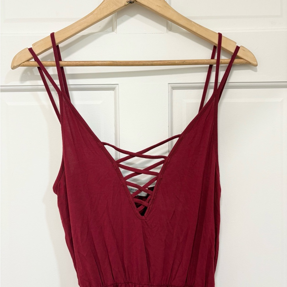 Free People Romper Burgundy Crisscross V-neck Boho Relaxed Beach Summer Size M - Picture 3 of 11